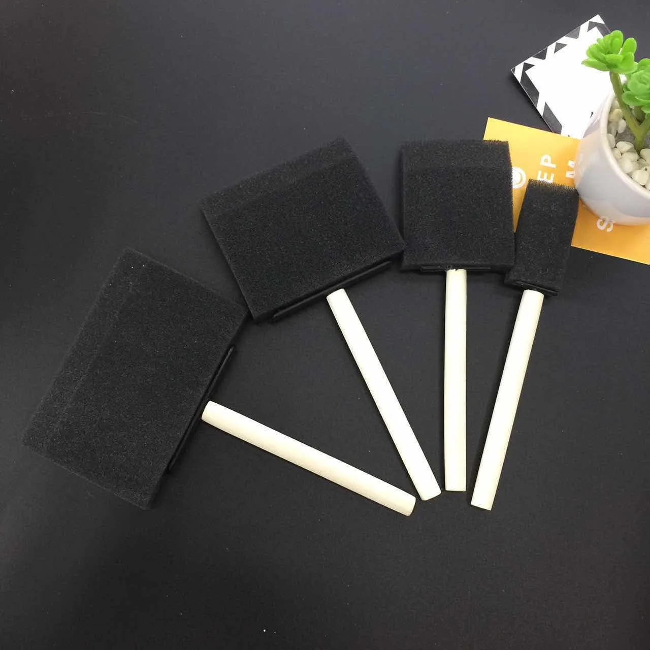 Paint Brush 4Pcs Durable Lightweight Foam Sponge Wood Handle Paint Brush Set for Acrylics Stains Varnishes Crafts Art