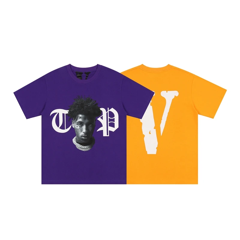 Футболка Vlones мужская оверсайз с цифровым принтом, хлопковая рубашка в стиле хип-хоп, портрет