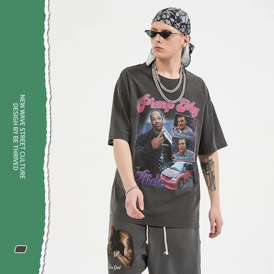BE127 Drop Shopping 2021 spring and summer old printed short-sleeved hip-hop high street T-shirt for men and women