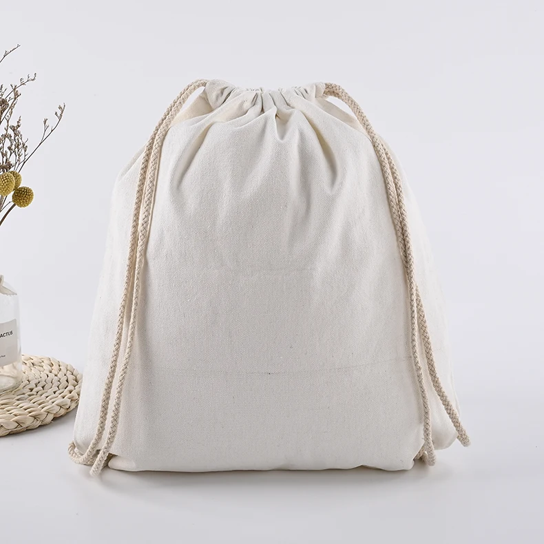 Hot selling organic muslin cotton canvas branded logo drawstring bag