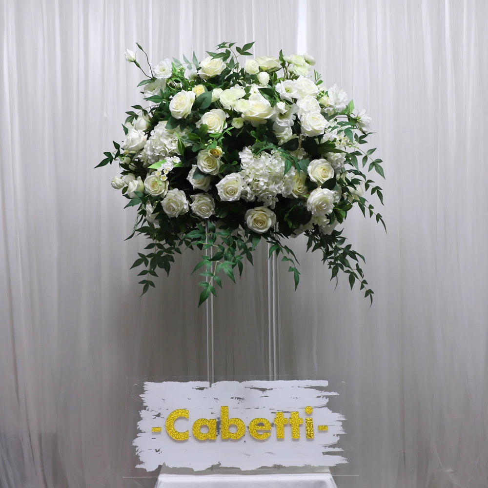 Popular Sale Classic White Rose With Greenery Floral Ball Artificial Flower Ball Center Piece