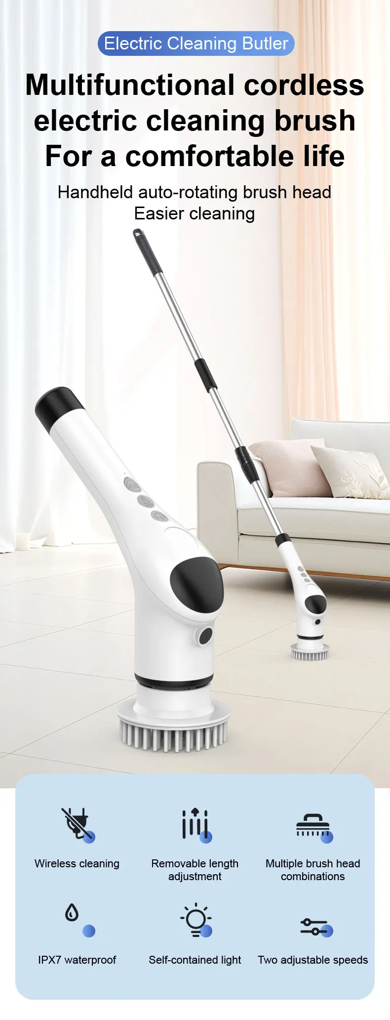 Kitchen Cleaning Tool USB 9 in 1 Cleaner Bathroom Bathtub Clean Brush Spin Scrubber Electric Cleaning Brush to Dishwashing Sink