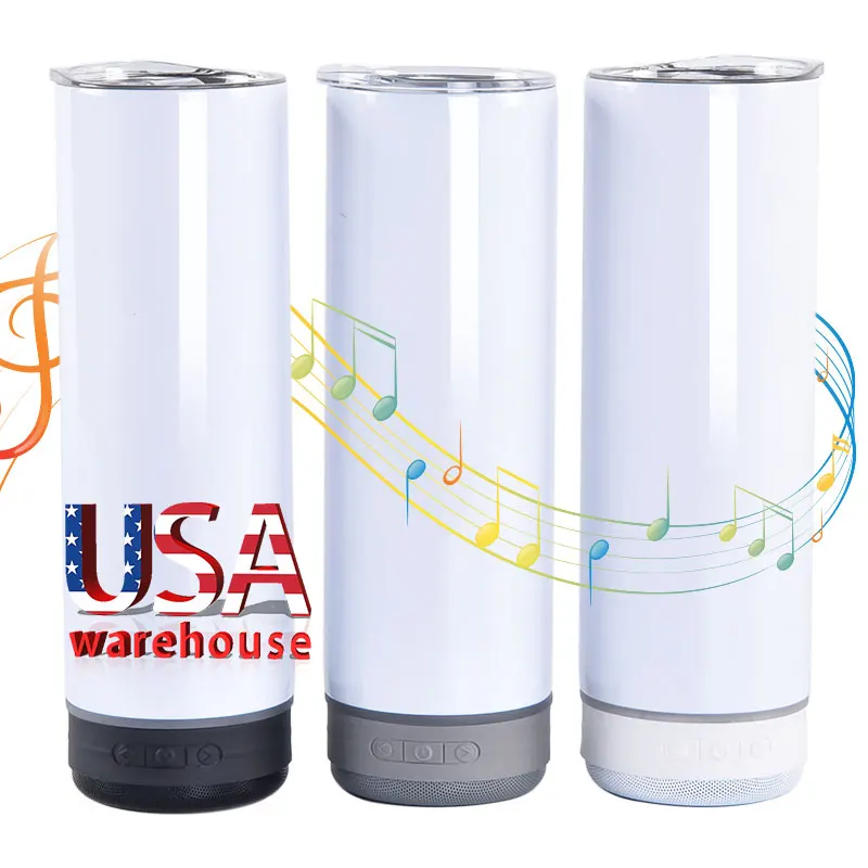 Склад США 20 унций тонкая прямая двойная стенка usb музыкальная чашка пустой сублимационный тумблер со съемным беспроводным динамиком