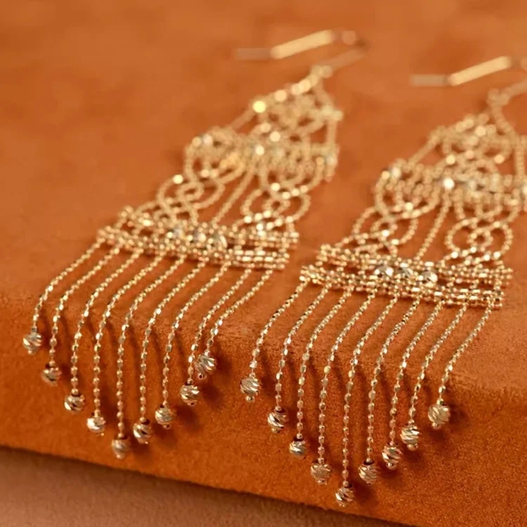 Indian jewelry 18K Gold  Personality Lace Gold Drop Earrings Heavyweight exotic long tassel Chandelier Earrings earrings