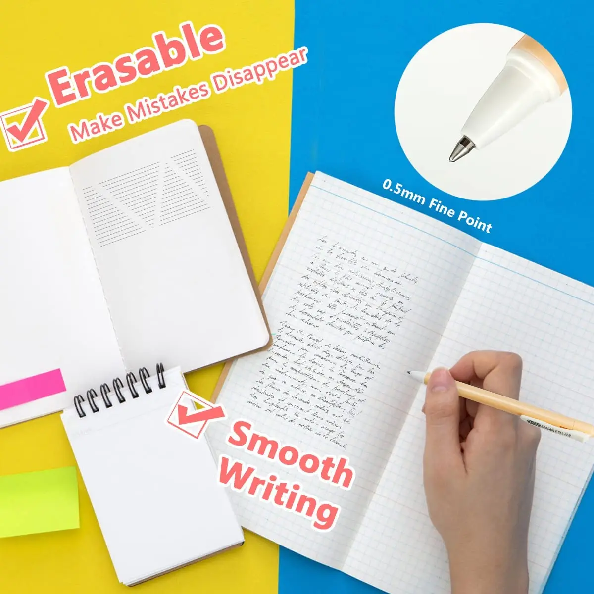 KUKI 12pcs Erasable Pen Cute Refillable & Retractable Gel Ink Pens Pastel Pens Barrel Premium Fine Writing