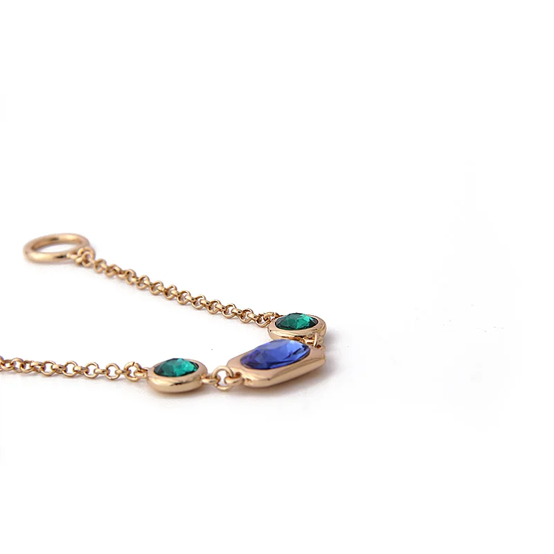 V&R Fashion jewelry woman gold plated bracelet 2 round emerald sapphire glass stone crystal healing rhinestone cuff bracelets