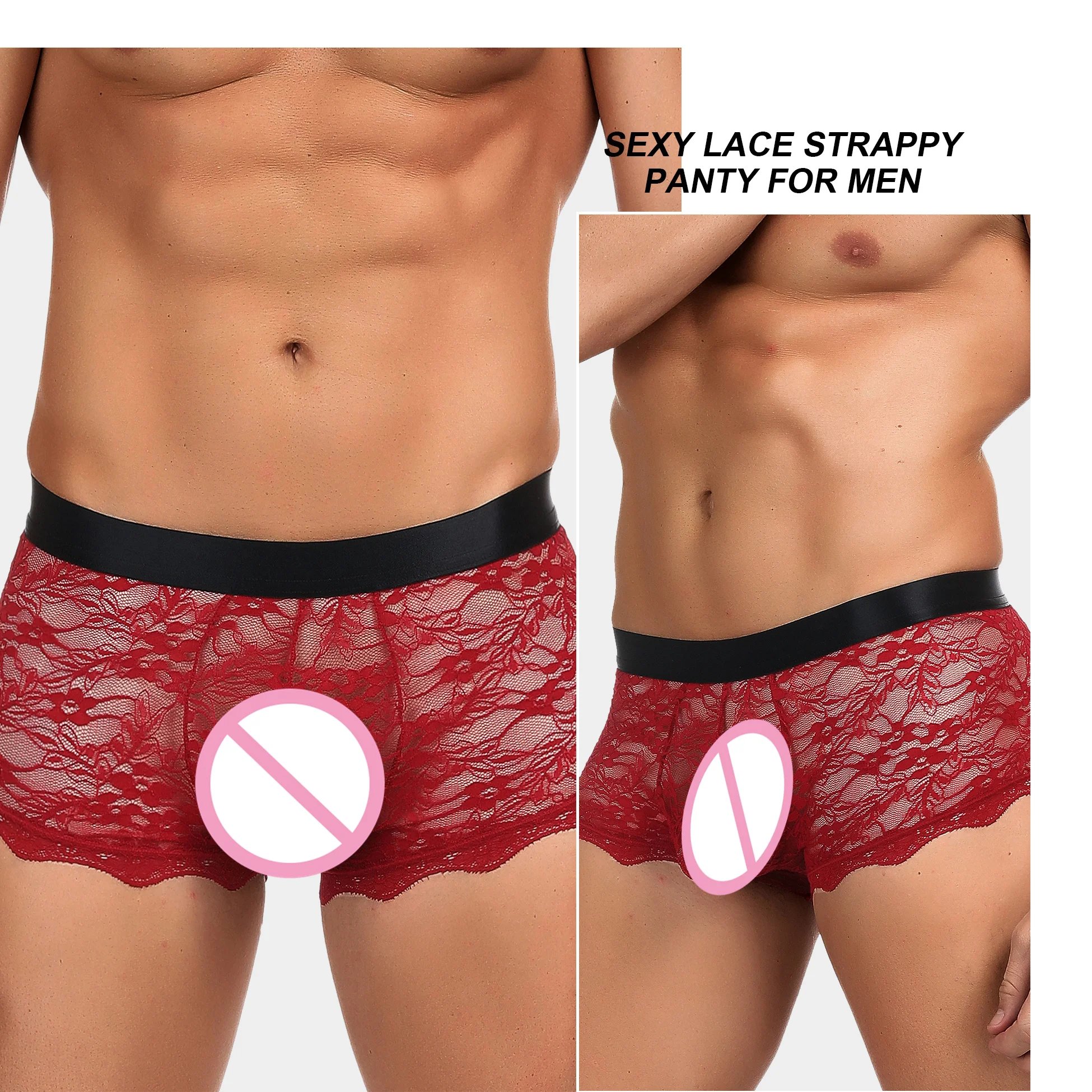 Custom logo gay bulge tanga underwear lace sheer nylon man sexy sissy panties men short boxer brief underwear