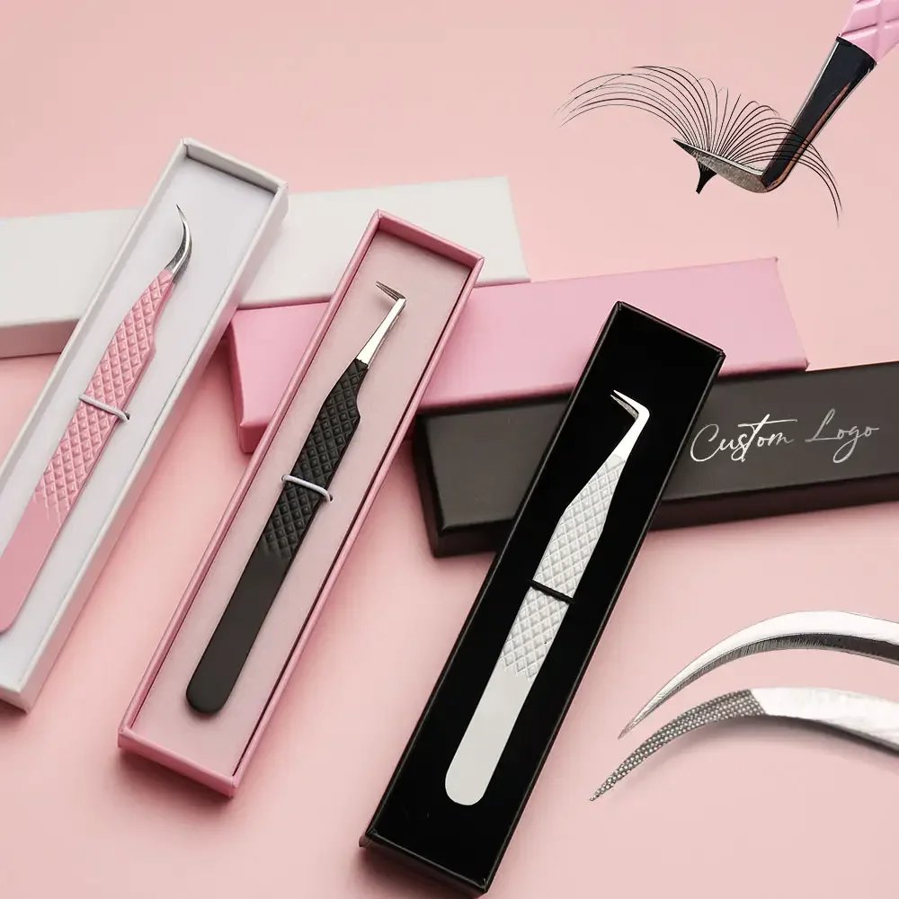 Eyelash Extension Tweezers Fiber Tip False Eyelash Applicator Tool Stainless Steel Isolation Pink Fiber Tip Tweezers