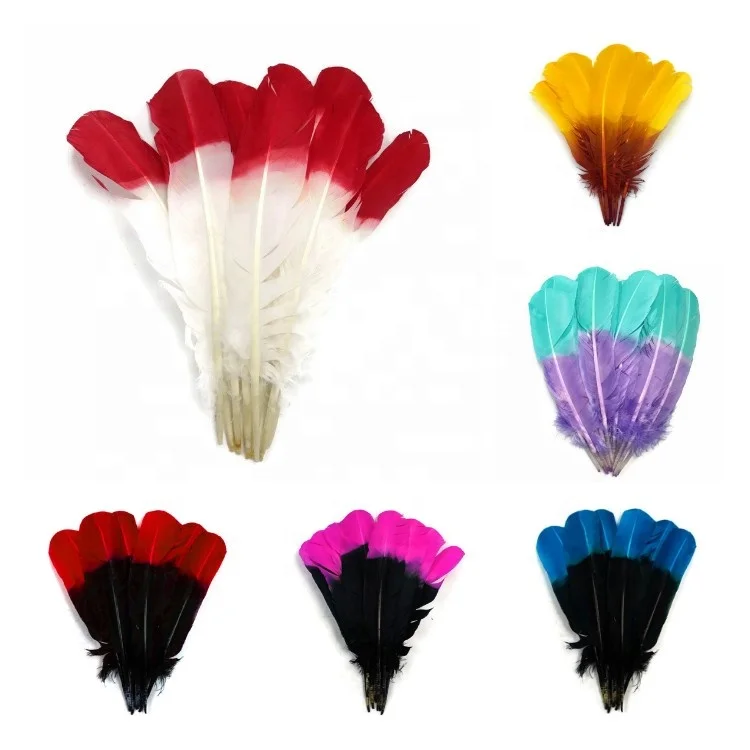 Оптовая продажа 10-12 дюймов перо из перьев индейки двухцветные крылья для карнавального костюма украшения головных убор