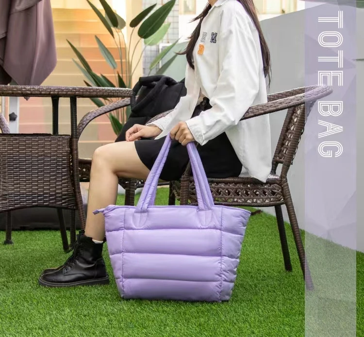 Custom Cartoon Pattern Quilting Polyester Lightweight Puffy Tote Bag Women Daily Use Travel Work Beach Gym Shopping Everyday Use