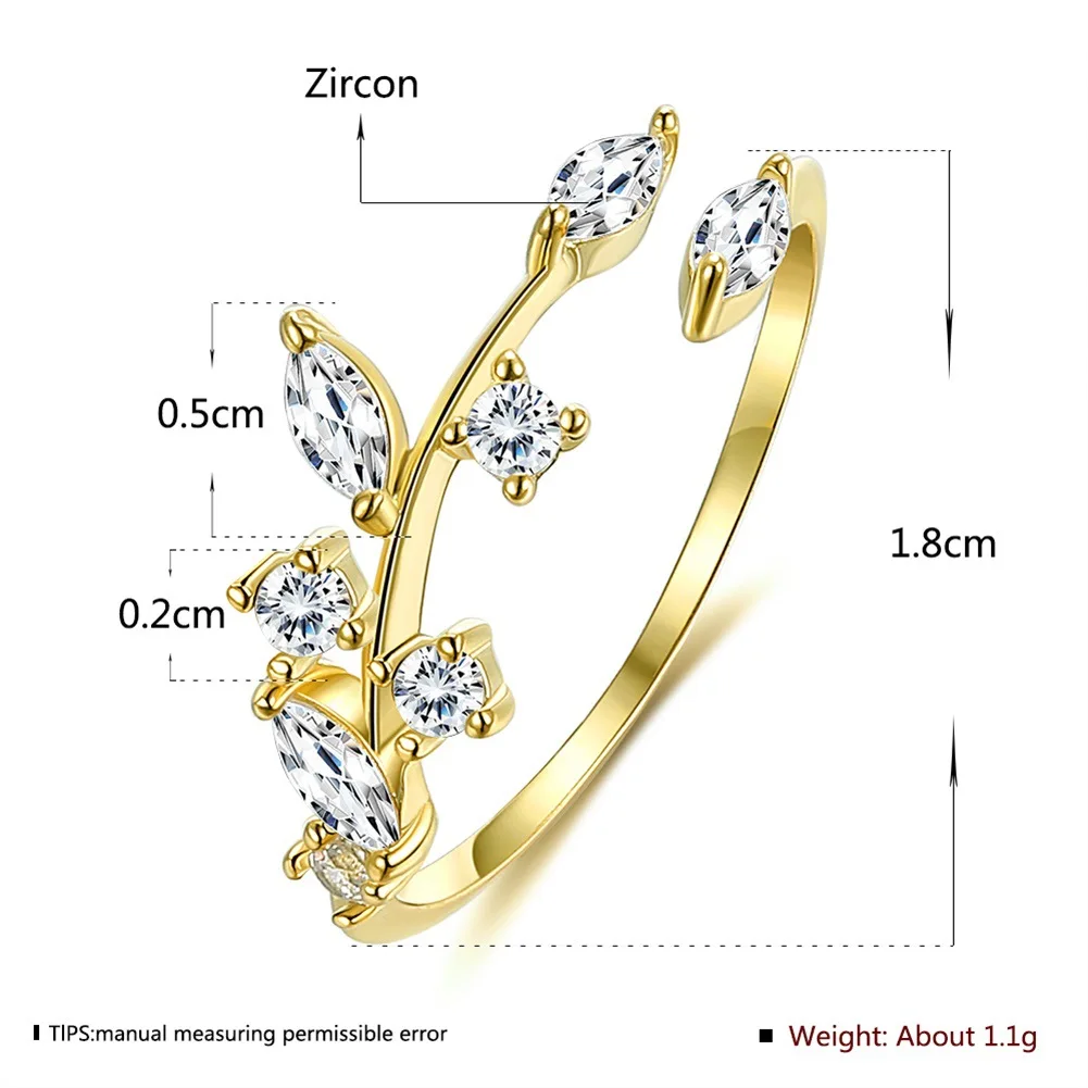 Cubic Zirconia Rings Women Silver 925 Material Tree Leaf Shape Girls Small Ring