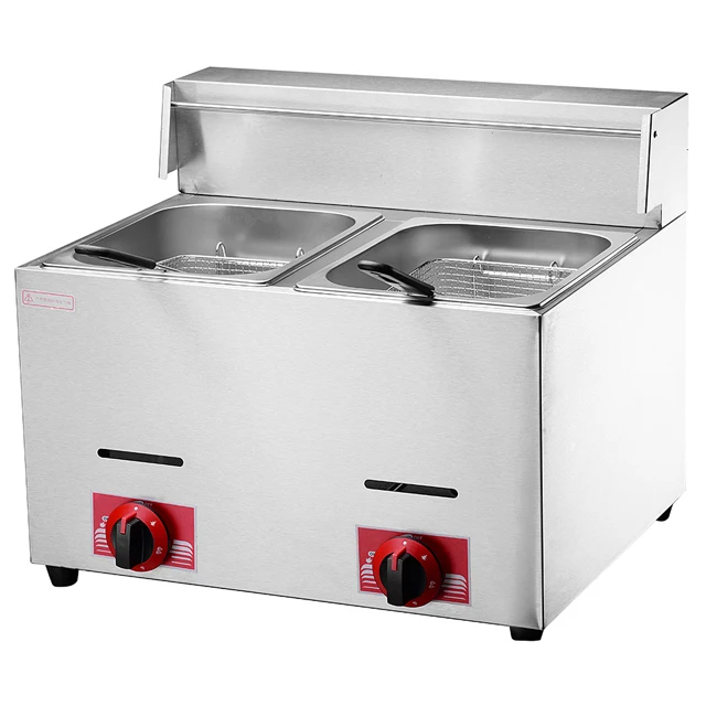 Hot Sale Double Cylinder Fried Chicken French Commercial Desktop Deep Gas Fryer