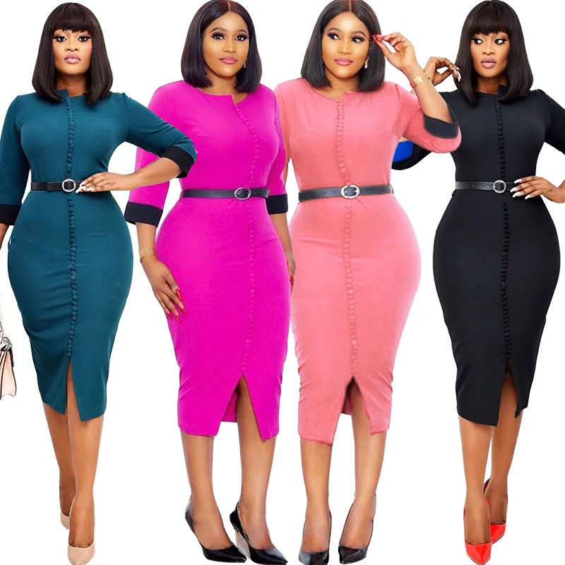 
Wholesale Office Ladies Fashion Solid Splicing Dress Women New Designer Dress 