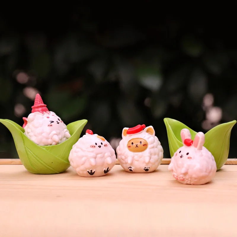 Kawaii Sheep Leaf Boat Miniatures Cartoon Animals Figurines DIY Terrarium Decor Micro Landscape Ornament Kids Gift Toy