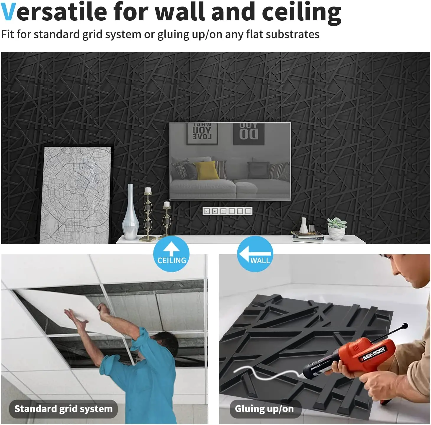 fashion home decoration wallpaper 3d pvc plastic waterproof black texture 3d wall panels