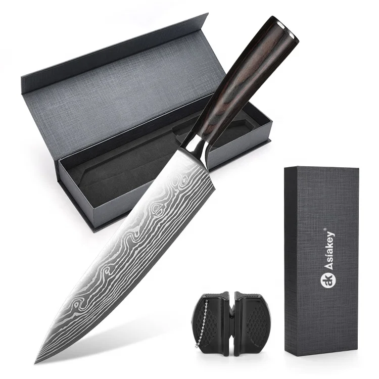 Asiakey Hot Sale 4 in one Kitchen Chef Knife Set with Sharpener & Cover in Magnetic box