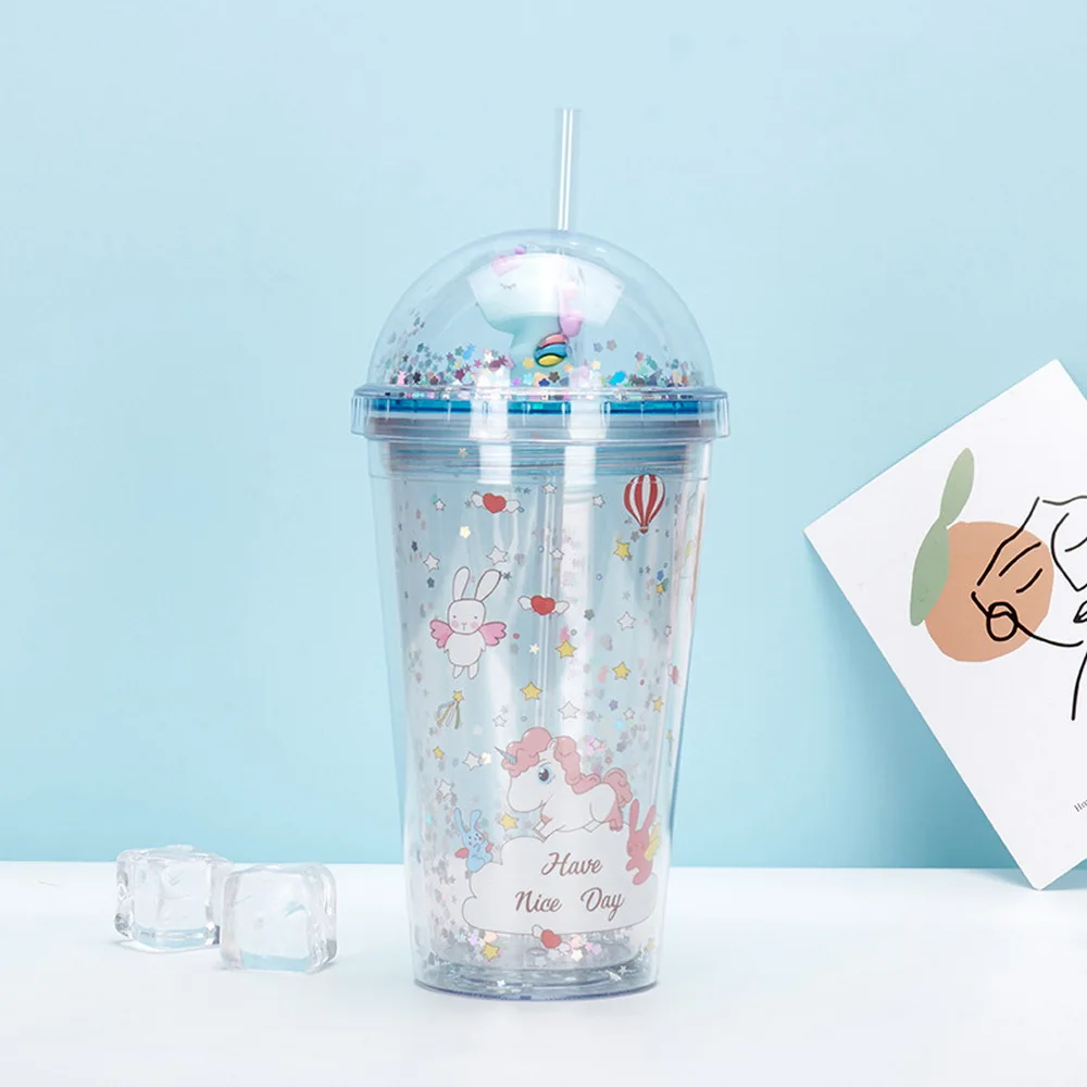 16OZ Unicorn shinny lids plastic Cups With Straws Custom Logo Tumbler drink Bottles