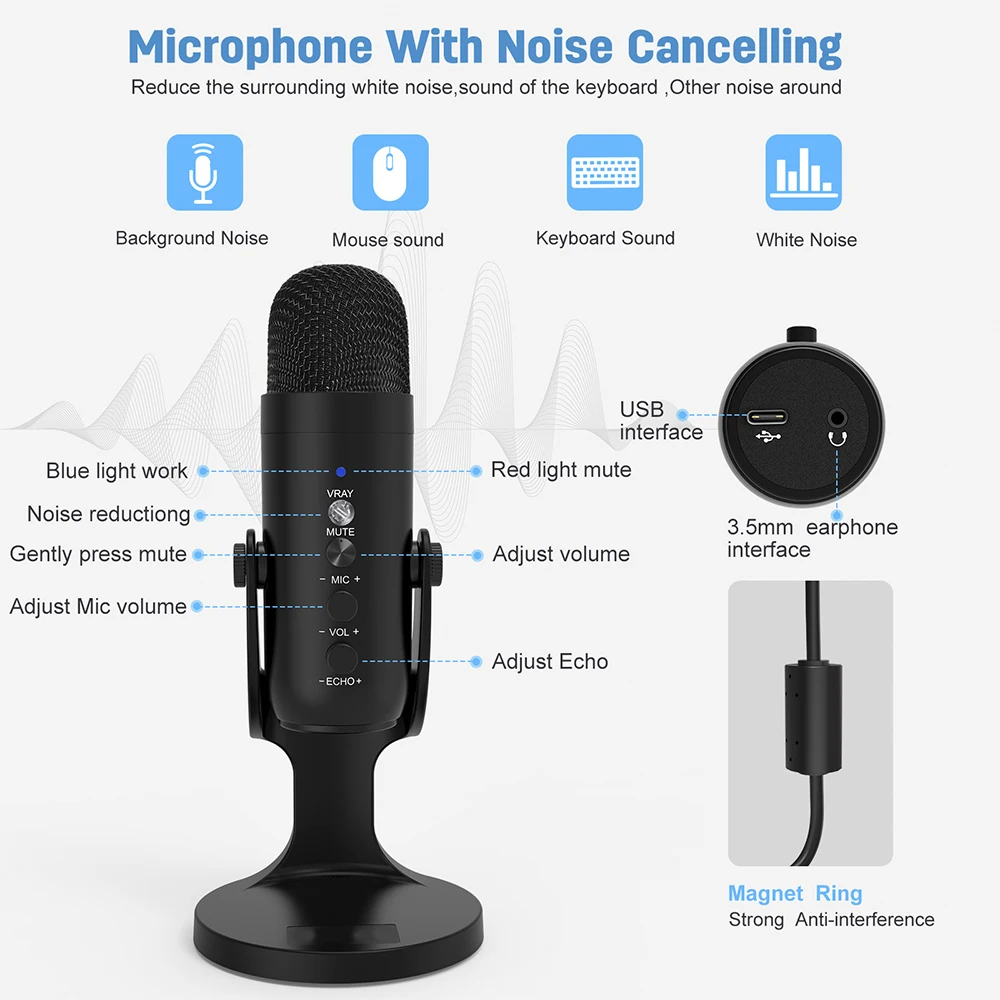 
2021 OEM Factory Condenser hot sale Professional Microphone USB Studio Recording Echo Foldable F500 condenser microphone 