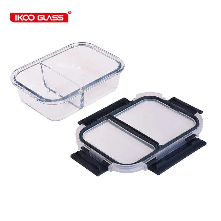 high grade flat glass lunch box with divider of most classical hot selling lid