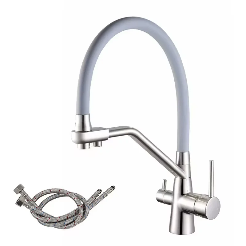Black Economic Flexible Brass Hot and Cold Water Kitchen Faucet Dual Handle Purification Russia Pull Out Kitchen Tap