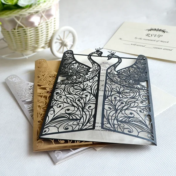 Cheap laser cut wedding cards invitations with bank card