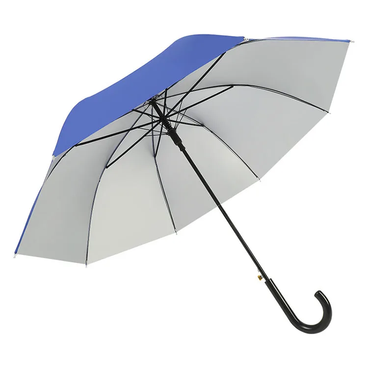 CHUVABAND 21 Inch 8 K Factory Wholesale Silver Coated J-Shape Handle Automatic Cheap Rain Umbrella With UV