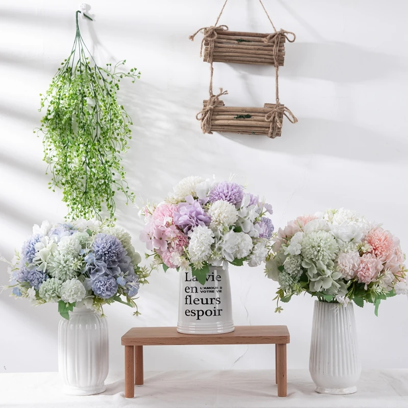 MW66668 Cheap Artificial Flower Dandelion Bulb MINI Bouquet Hydrangea Small Handle for DIY Event Centerpieces