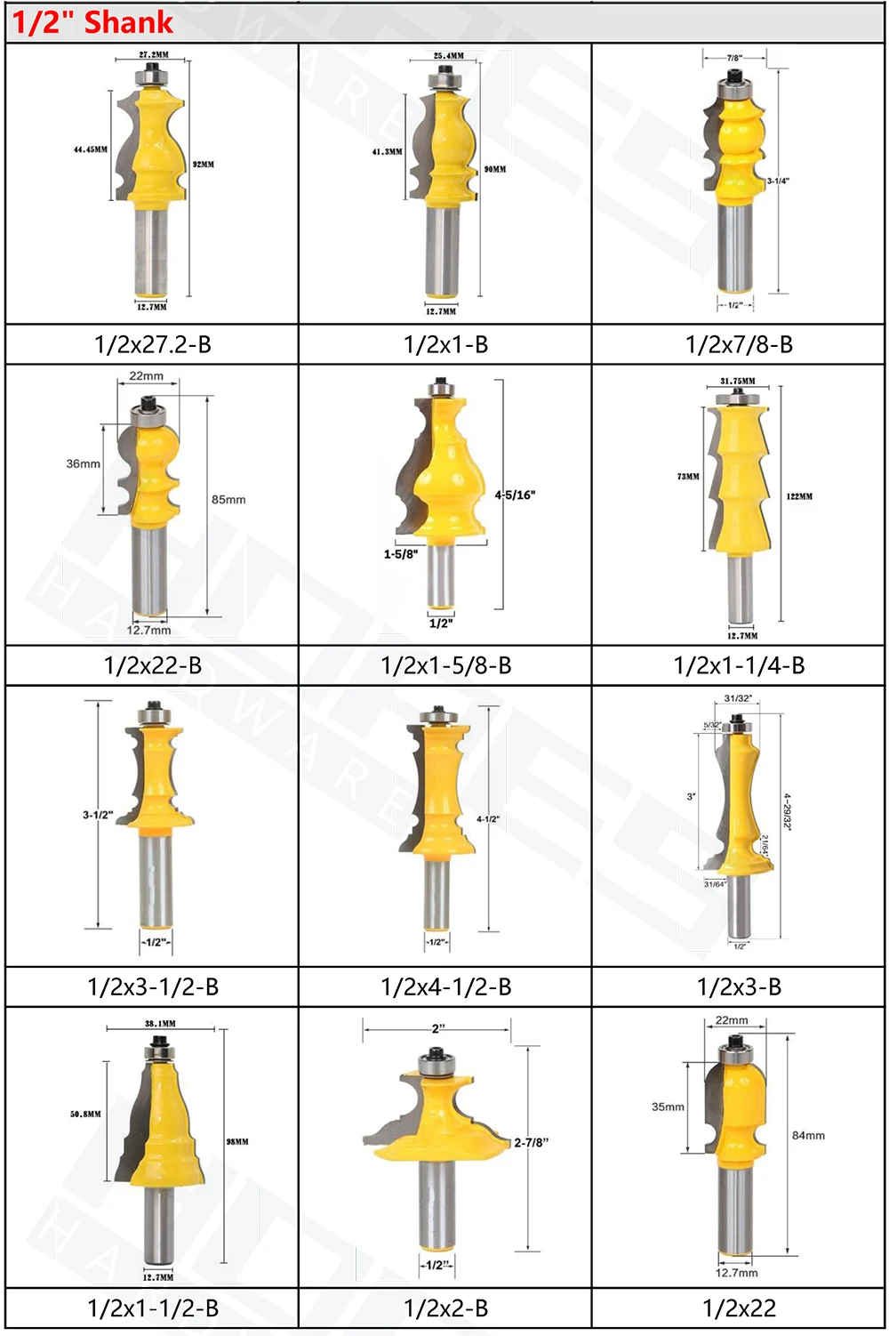 8mm Shank Carpentry CNC Machine Milling Cutter Tools Line Carving Router Bits with Bearing and YG6 Carbide Blade