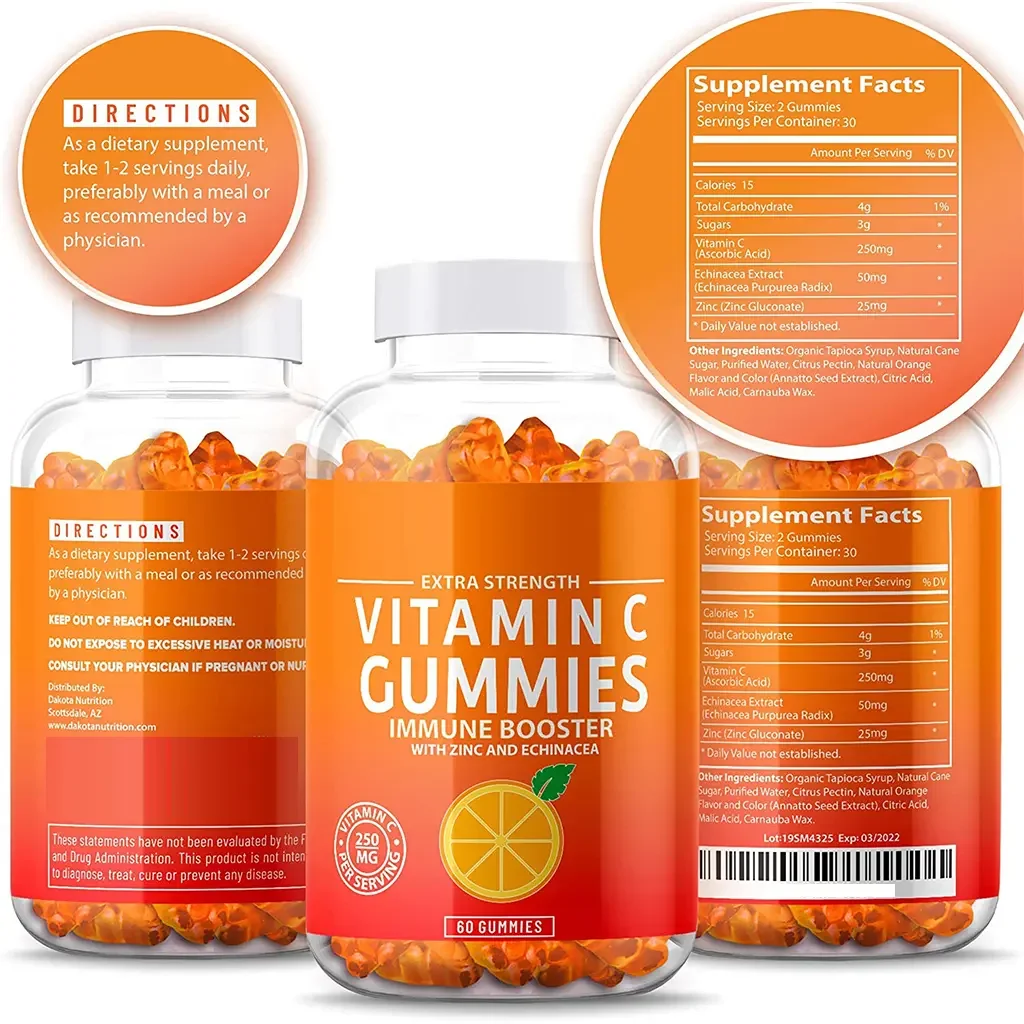Hot Selling OEM ODM Vitamins Soft Candy Immune Booster Zinc Food Supply Supplement Healthcare Supplement Vitamin C Gummies