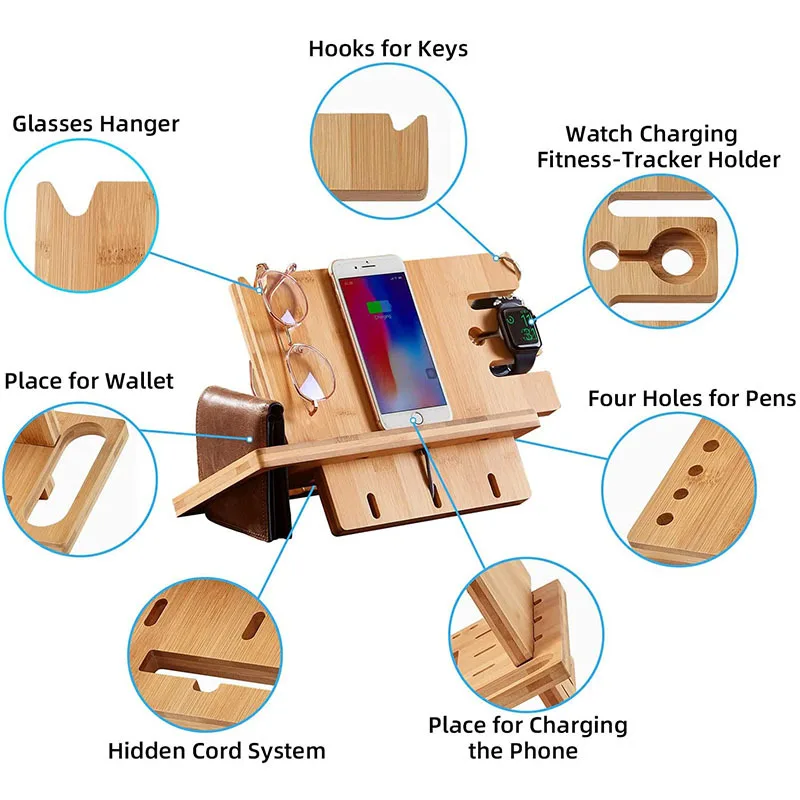 Multiple bamboo wood mobile charging stand for office
