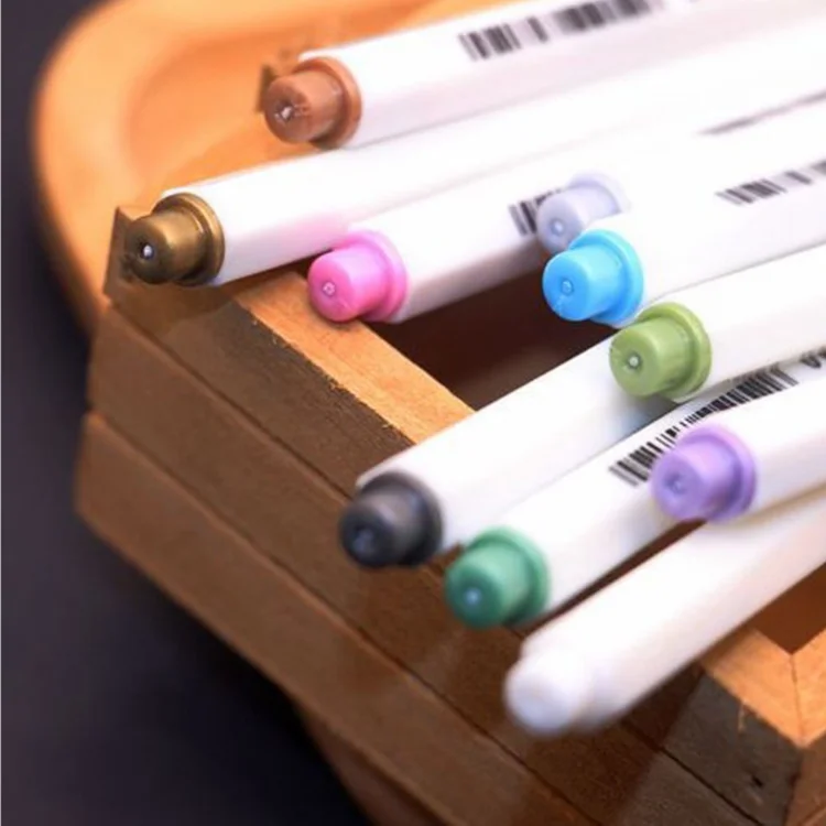 12pc/set Metallic micron pen Detailed marking color Metal marker for album black paper drawing office School supplies Art