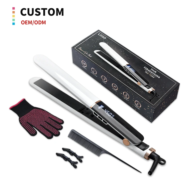 LCD display  professional electric hair straightener  PTC fast heating  customized logo hair straightener with 360swivel cord