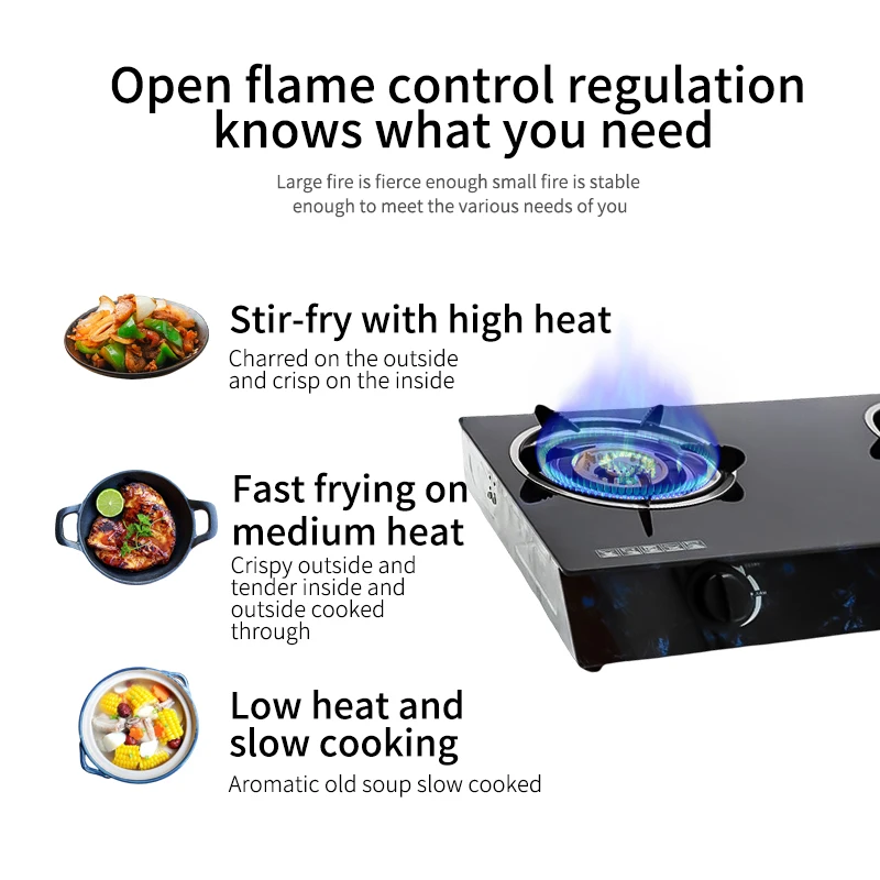 Competitive Price Glass Top Gas Hob Double Cast Iron Burners Kitchen Stoves