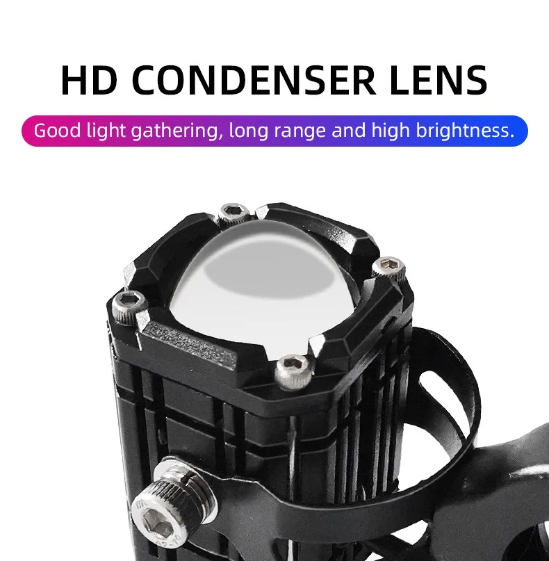 Universal Motorcycle LED Headlight Projector Lens Dual Color ATV Scooter Driving Light Motor Spotlight LED