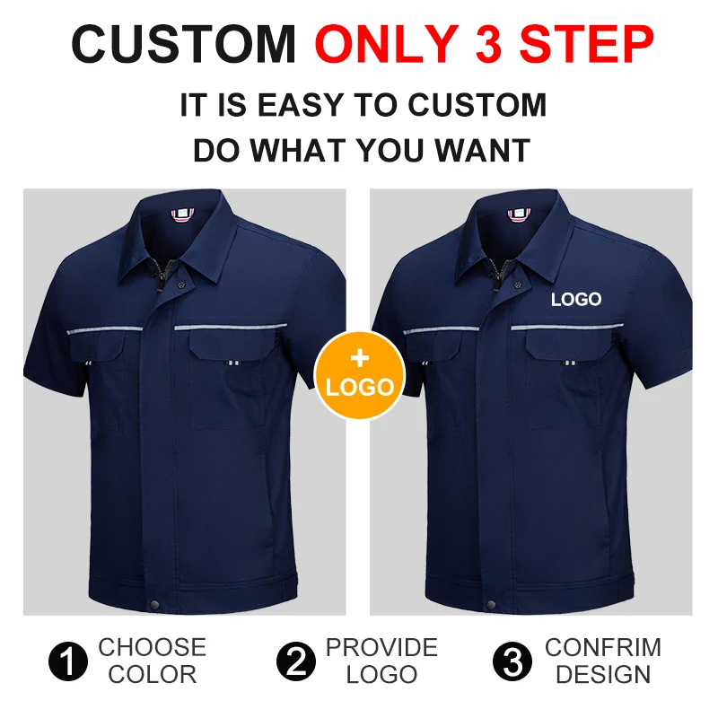 Workwear Shoes Construction with Pockets Zipper Short Sleeve Uniform Sets High Quality Men Overalls Work Uniforms Suits