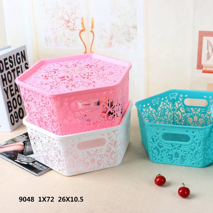 Stackable plastic storage basket with lid of cloth toys tool book Organizer