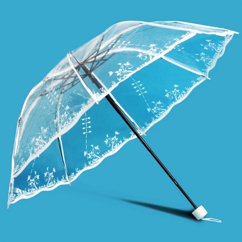 Apollo white printing series transparent three fold umbrella clear flower pattern umbrella waterproof country umbrella