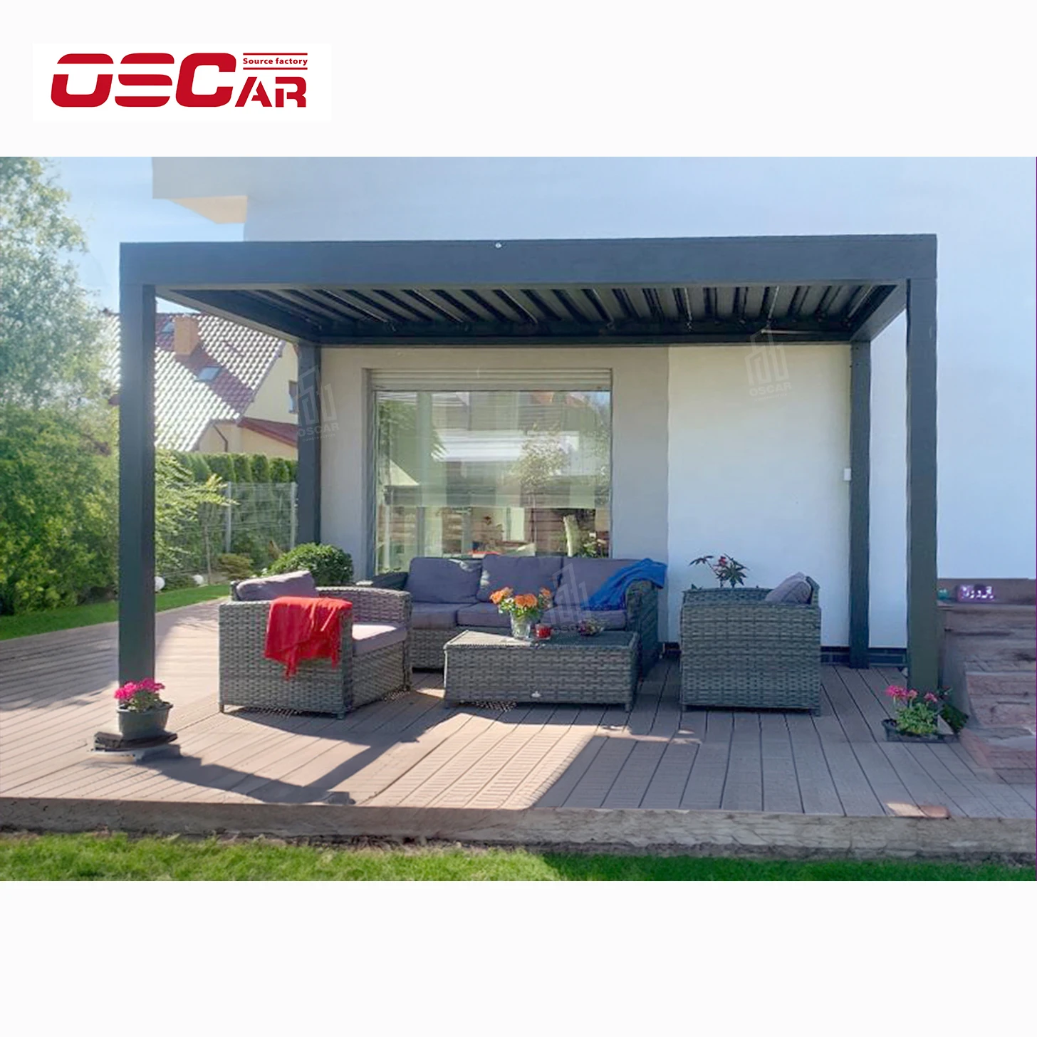 Oscaracso Modern Luxury Gazebo Awning Electric Curtain Roof Patio Waterproof Bioclimatic Outdoor Motorized Pergola Aluminium