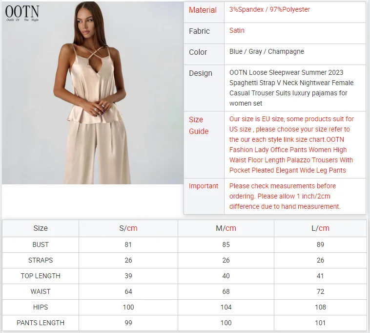 OOTN Loose Sleepwear Summer 2023 Spaghetti Strap V Neck Nightwear Female Casual Trouser Suits luxury pajamas for women set