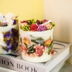 Romantic Rose Dried Flowers Cylinder Aromatherapy Luxury soy wax scented candle with  dry flower