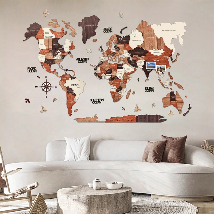 3D multicolored tourism map home deco national flag pushpin antique nordic wooden world map wall decoration art map puzzle