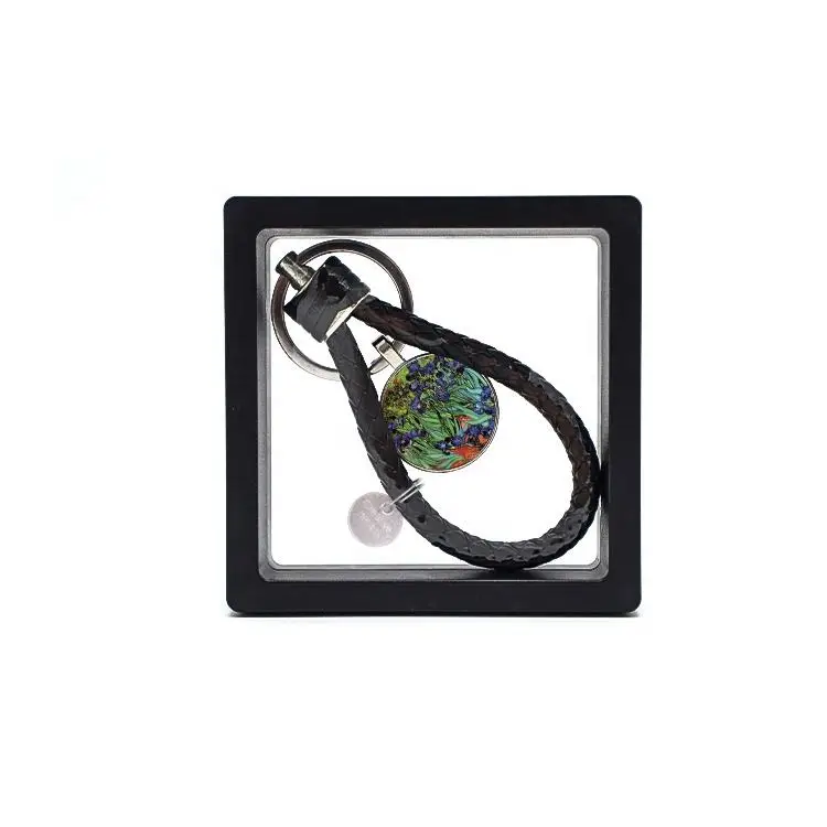 Customized Logo Metal PU Leather Strap Patent Printing Easily Cleaned by Wiping Off Flower Key Chain