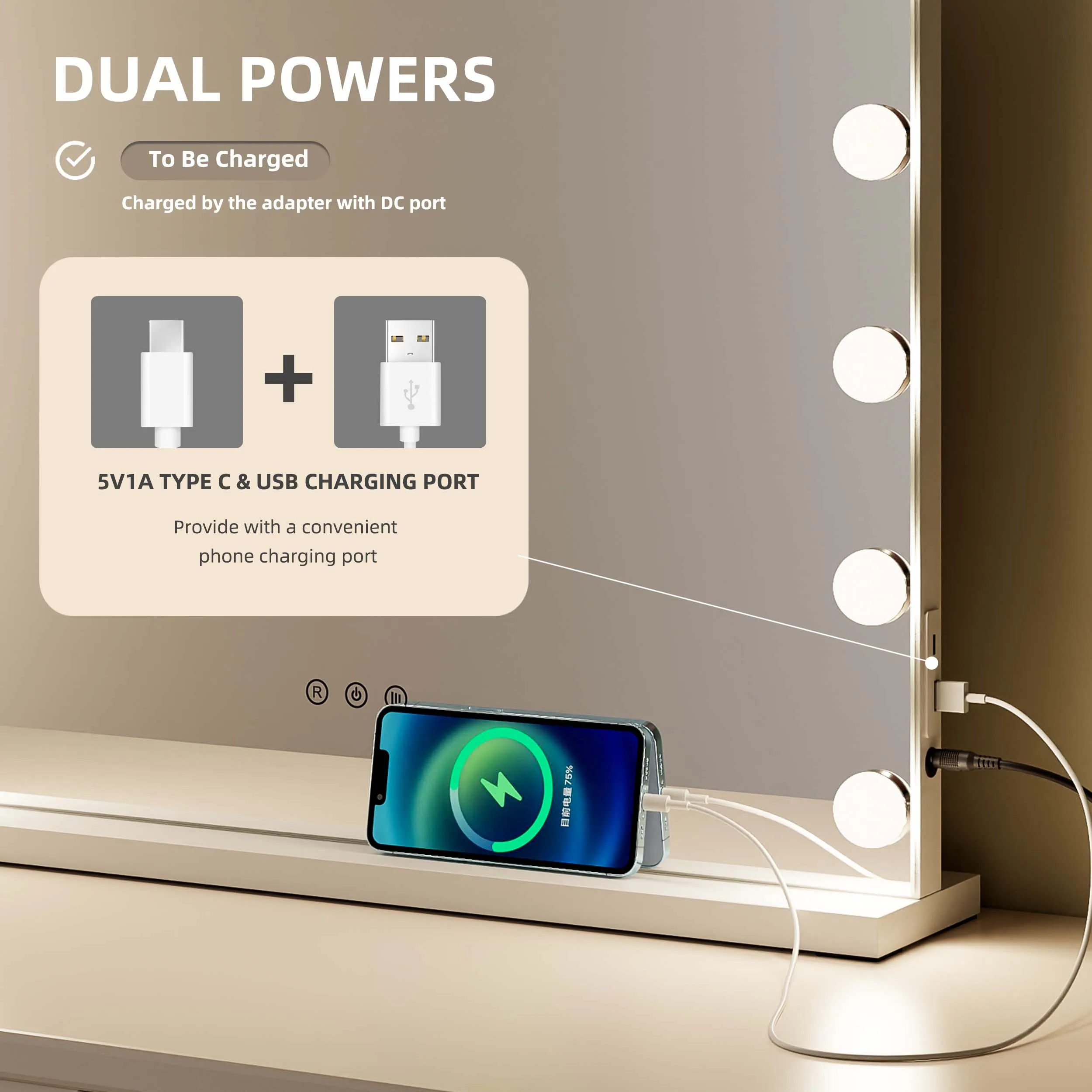 58x46cm Vanity Make Up Light Illuminated Touch Sensor Switch Hollywood Makeup Mirror With Led Lights