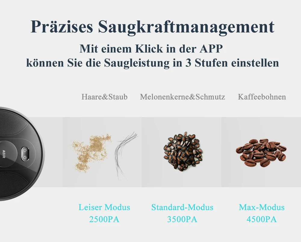 ABIR X8 Saugroboter, 4500Pa,mit Auto-Boost Tech, Selbstaufladend, ideal Fur Reinigen von Tierhaare, Teppich, Fliesen, Hartboden