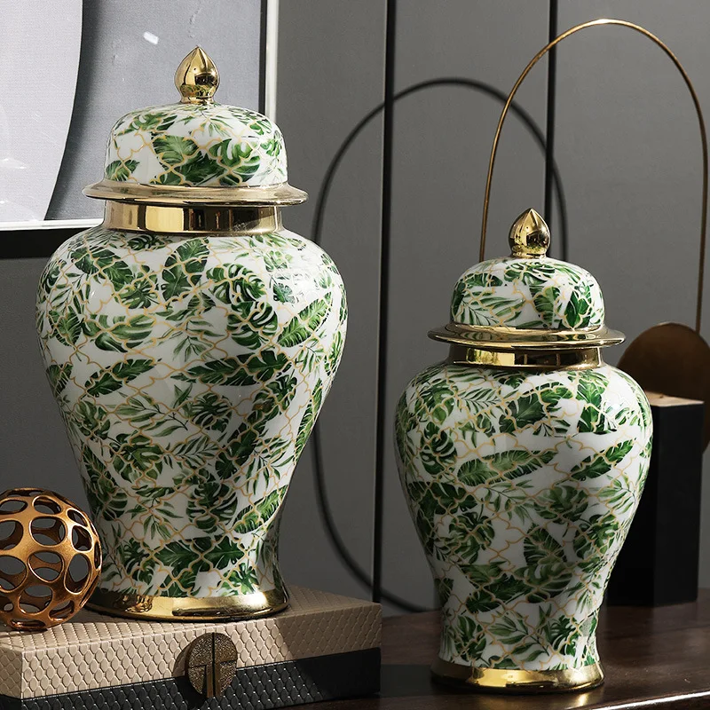 Factory direct sale of Factory direct sale of green ceramic vases Luxury ginger jars Modern decorative vases for home decor