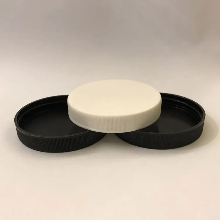 63 mm Plastic Caps Black Polypropylene Ribbed Sided With Induction Liners