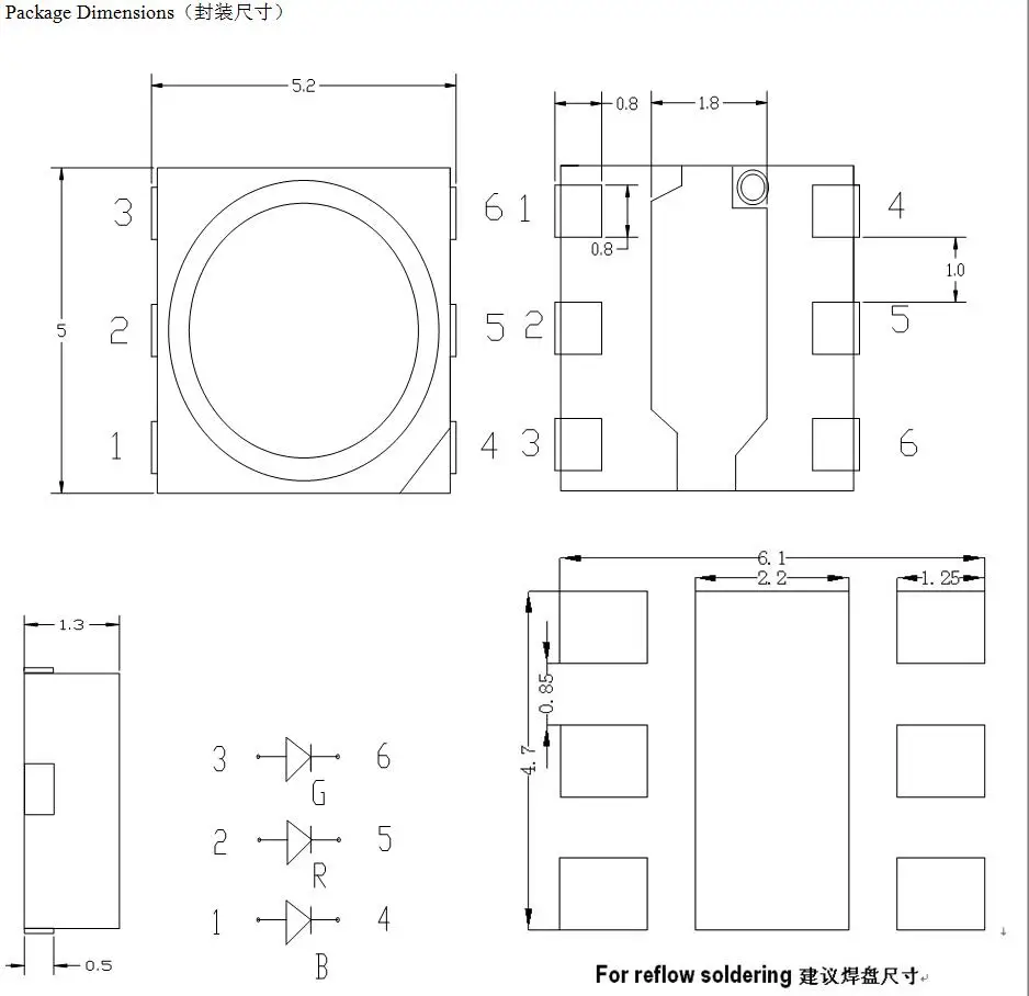 Factory Price Full Color Rgb Led Panel Led Beads 0.2W 0.5W 1.5W Smd Led Chip 5050 Tri-Color(Red-Blue-Green)