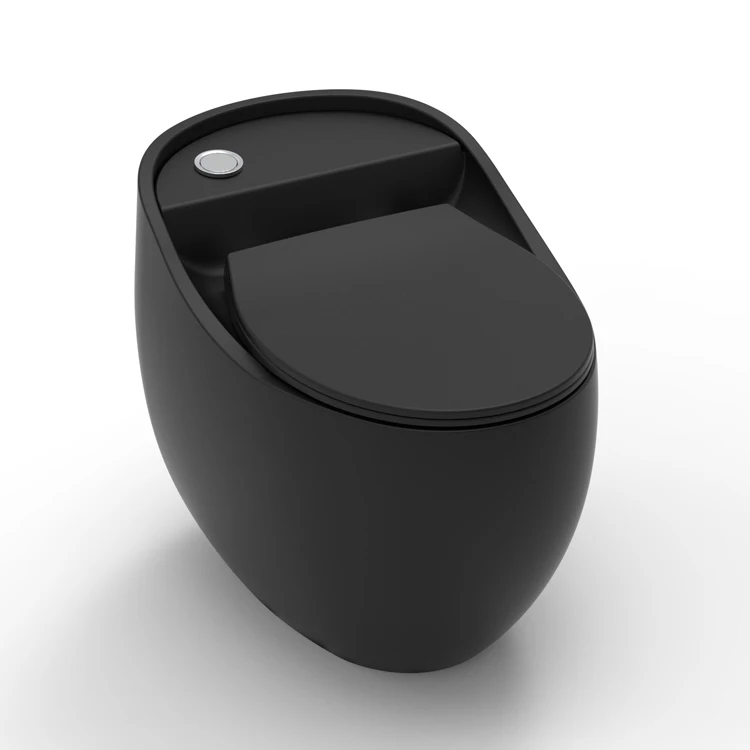 Hotel sanitary ware porcelain round egg shaped s trap one piece bathroom matte black color ceramic toilet bowl