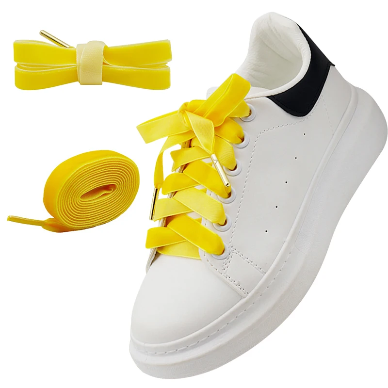 Hot sale plush polyester flat durable bulk custom ribbon single layer velvet shoelaces for women sneakers shoes