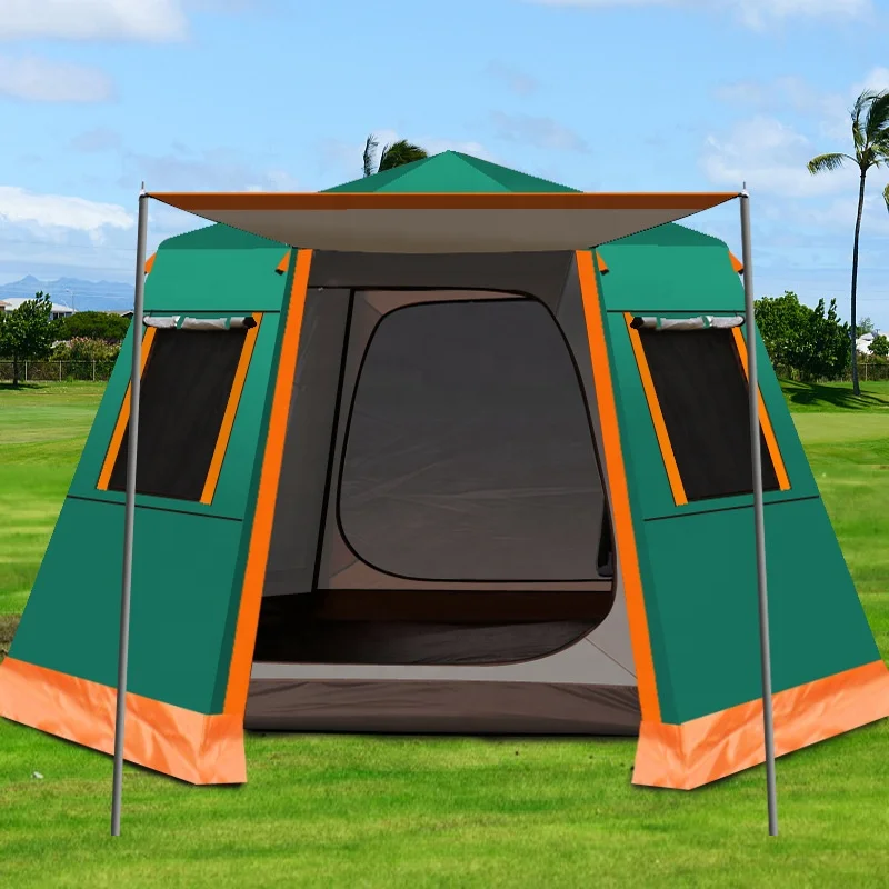 outdoor 4 5~8 persons automatic camping double layer glamping Hexagon Automatic Popup tenda tiendas de camping tent waterproof